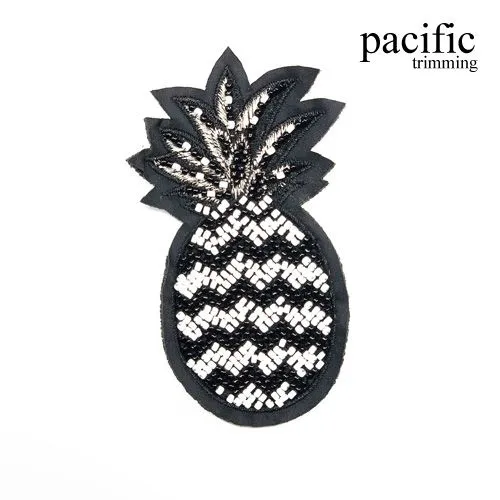 4 1/8" Beaded Embroidery Pineapple Patch Sew On : PA190210