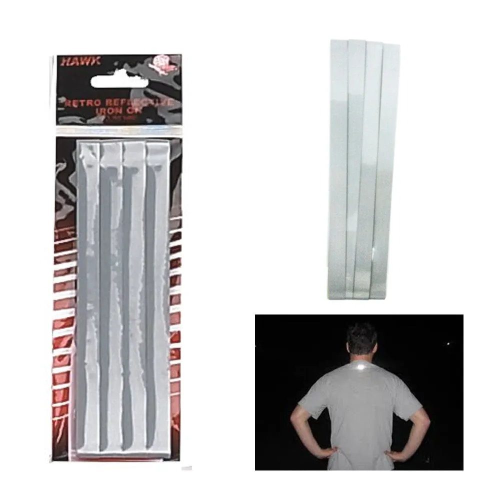 4 Reflective Iron-On Safety Tape Strip 3/8" x 18" High Visibility Sports Hiking