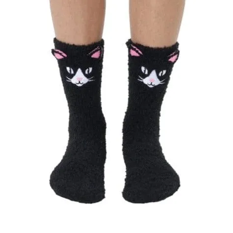 Black Cat Fuzzy Crew Socks