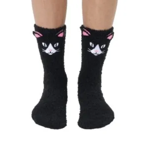Black Cat Fuzzy Crew Socks