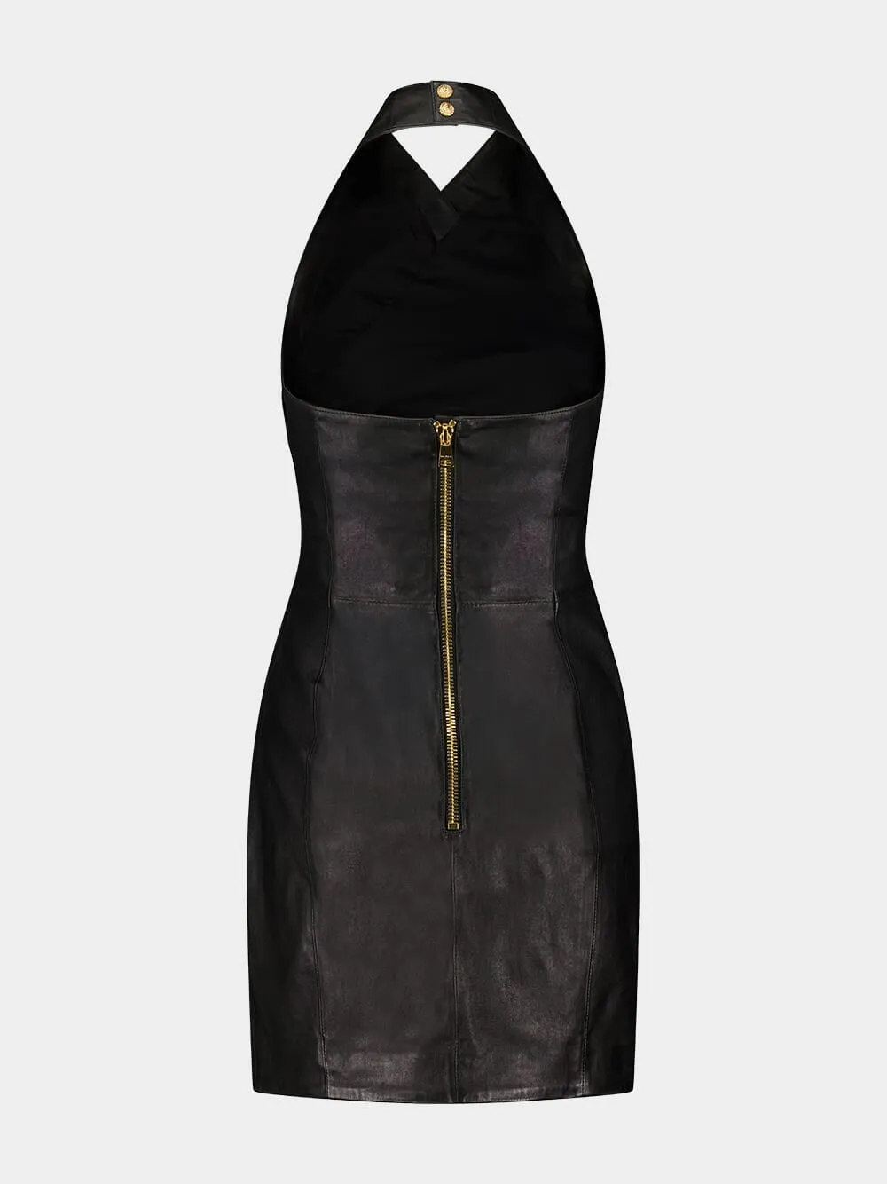 Black Draped Leather Halterneck Dress
