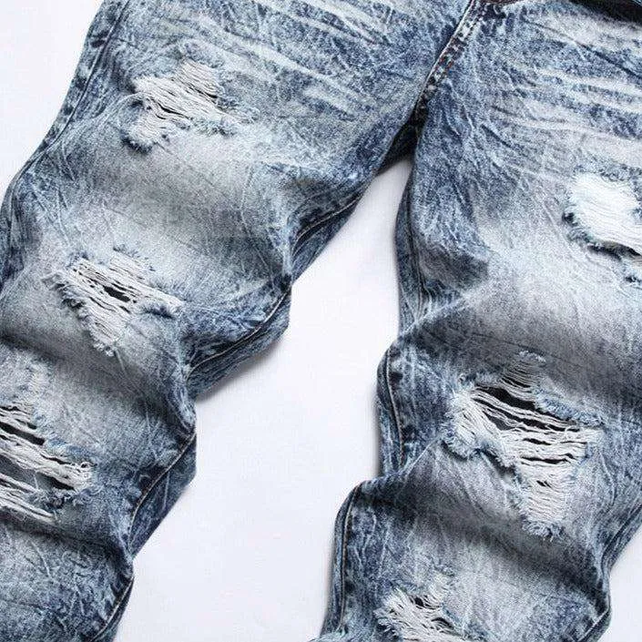 Bleached distressed jeans for men