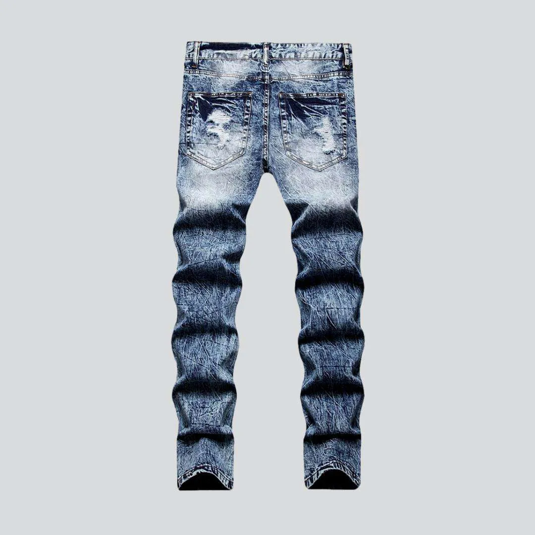 Bleached distressed jeans for men