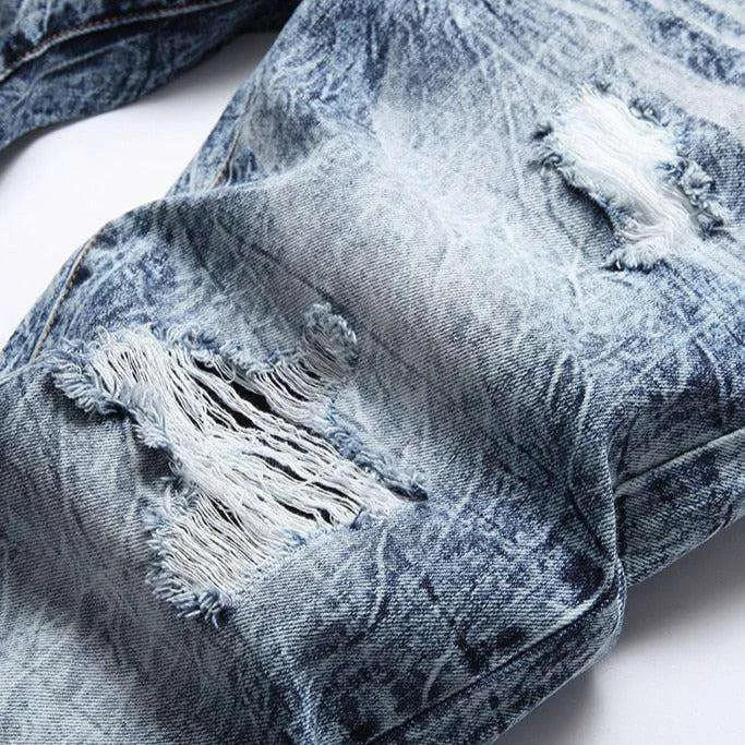 Bleached distressed jeans for men