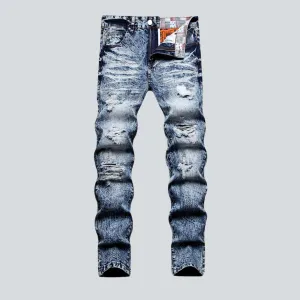 Bleached distressed jeans for men
