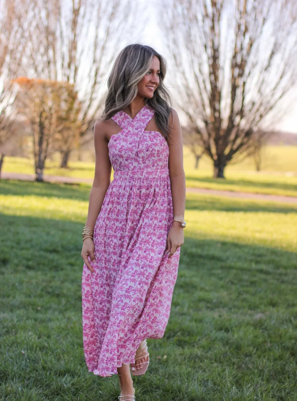 Blush Petal Pleated Dress