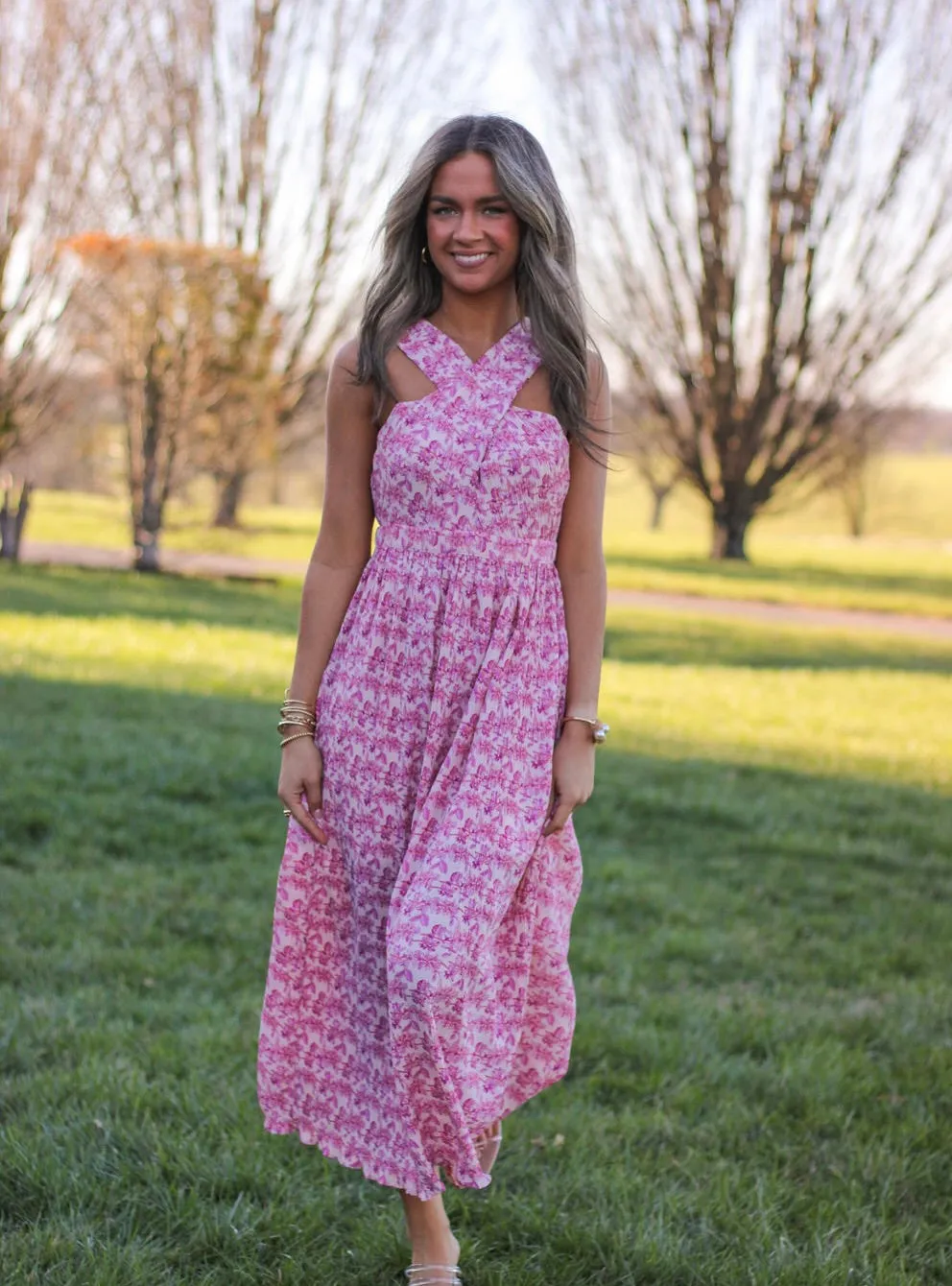 Blush Petal Pleated Dress