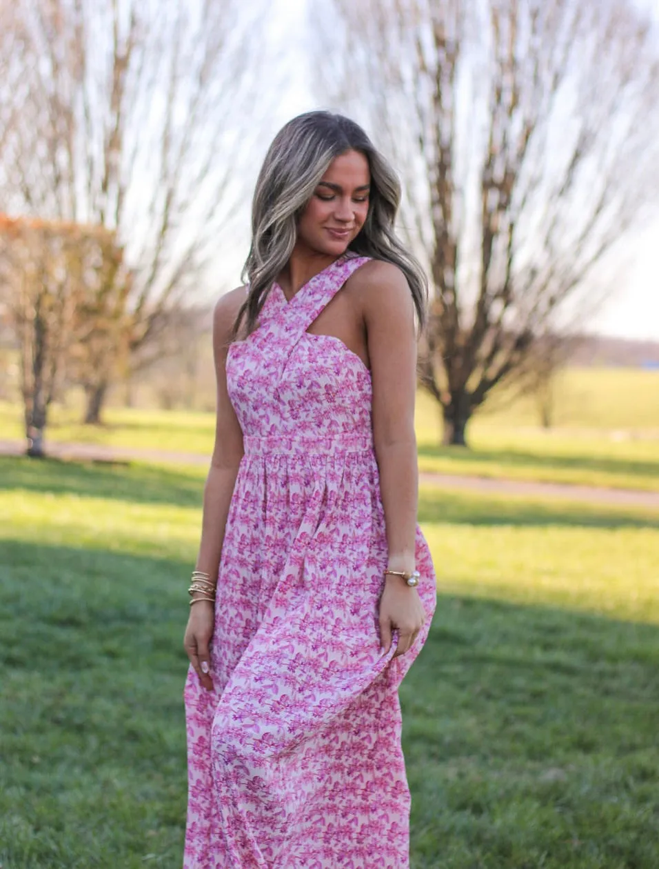 Blush Petal Pleated Dress