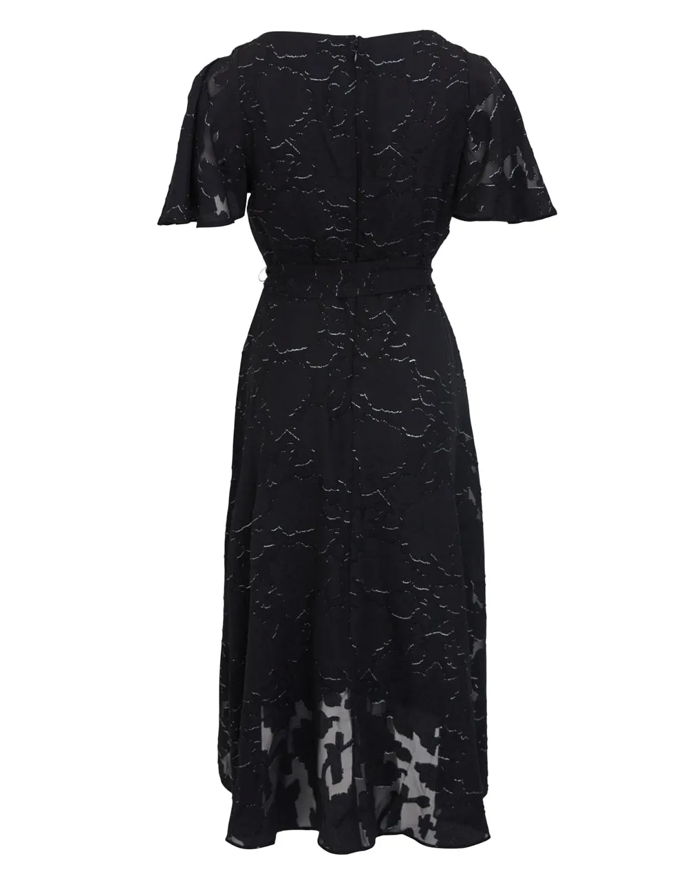 Burnout Chiffon Flutter Sleeve Dress