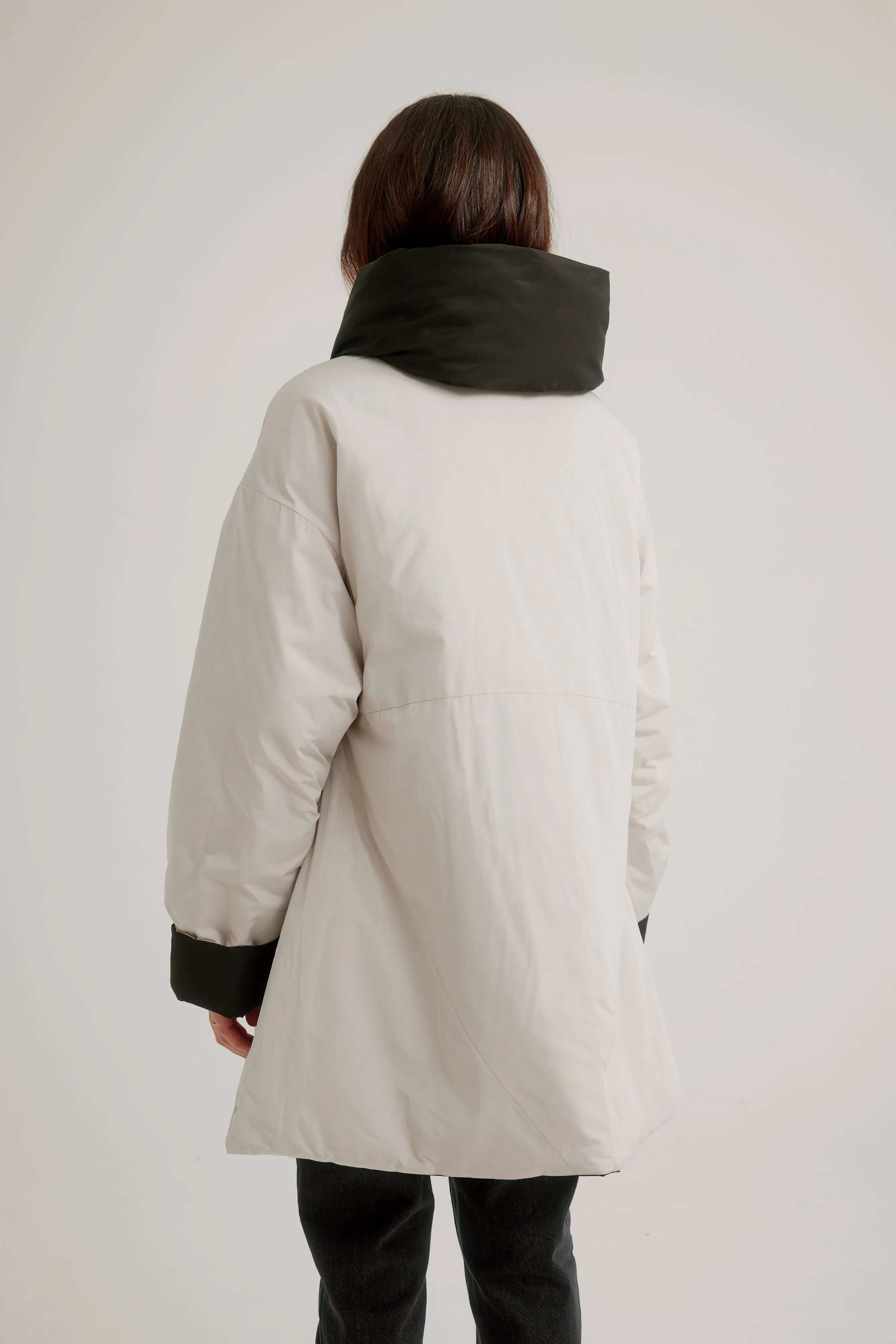 Button Front Reversible Swing Coat W/ Shawl Hood