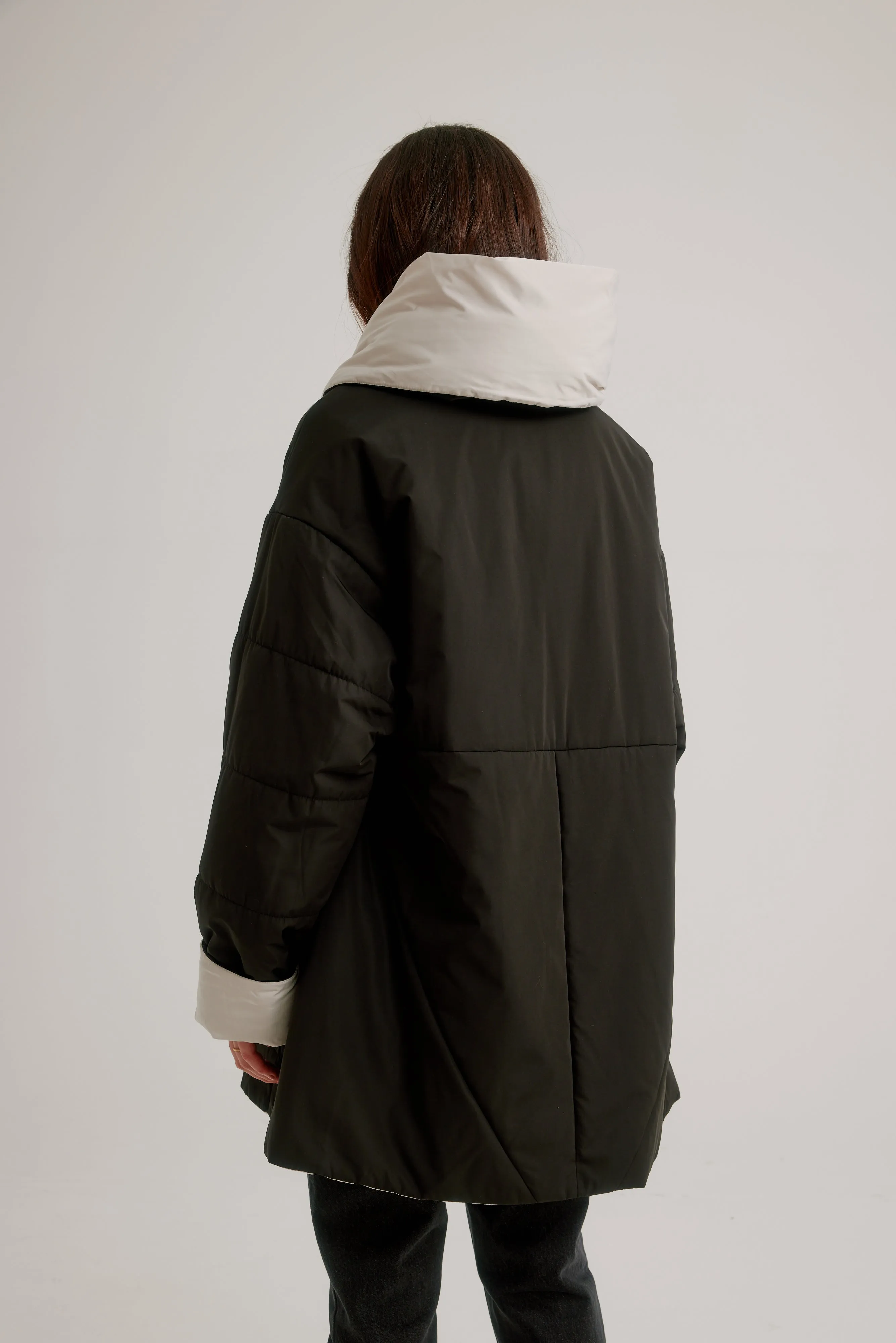 Button Front Reversible Swing Coat W/ Shawl Hood