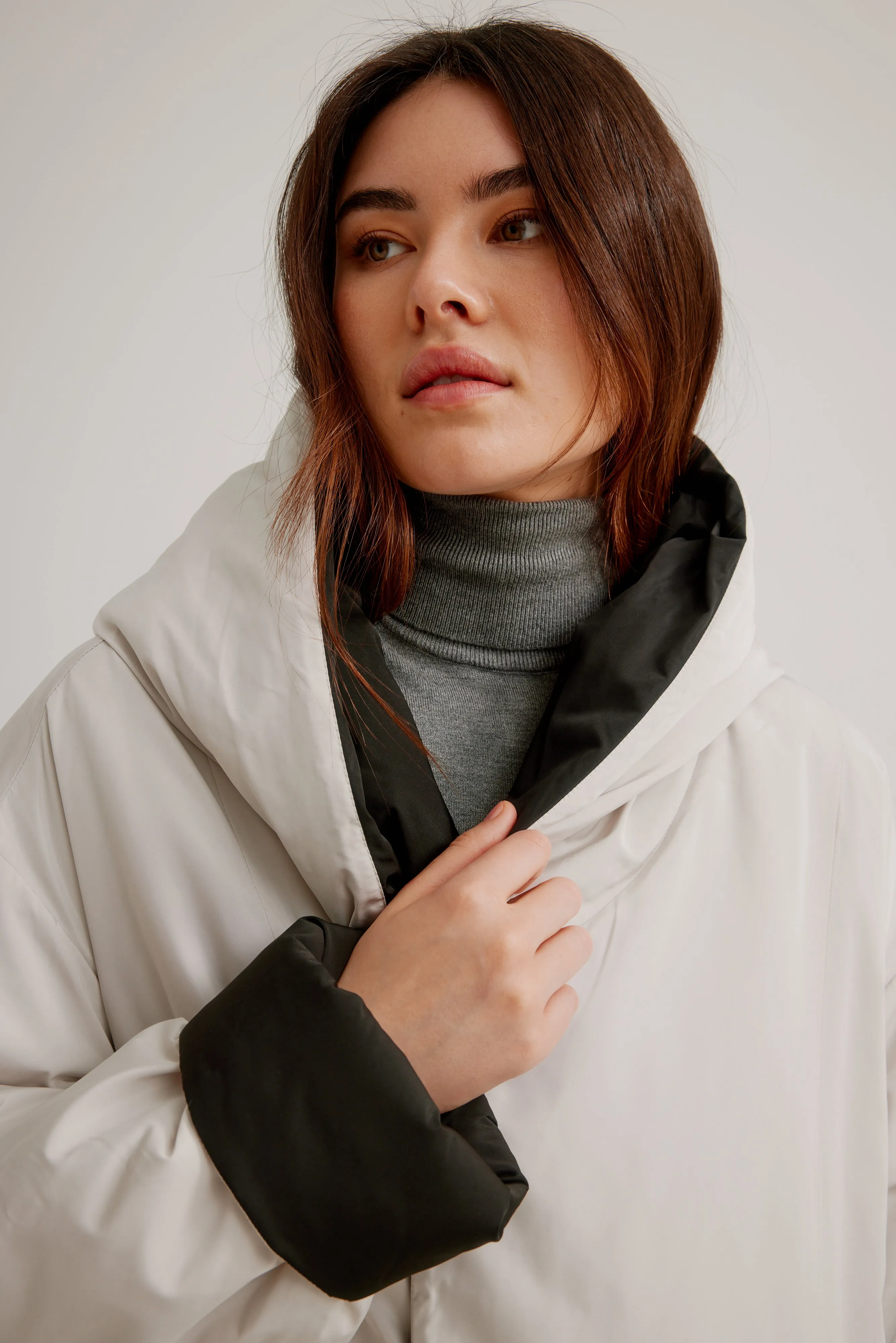 Button Front Reversible Swing Coat W/ Shawl Hood