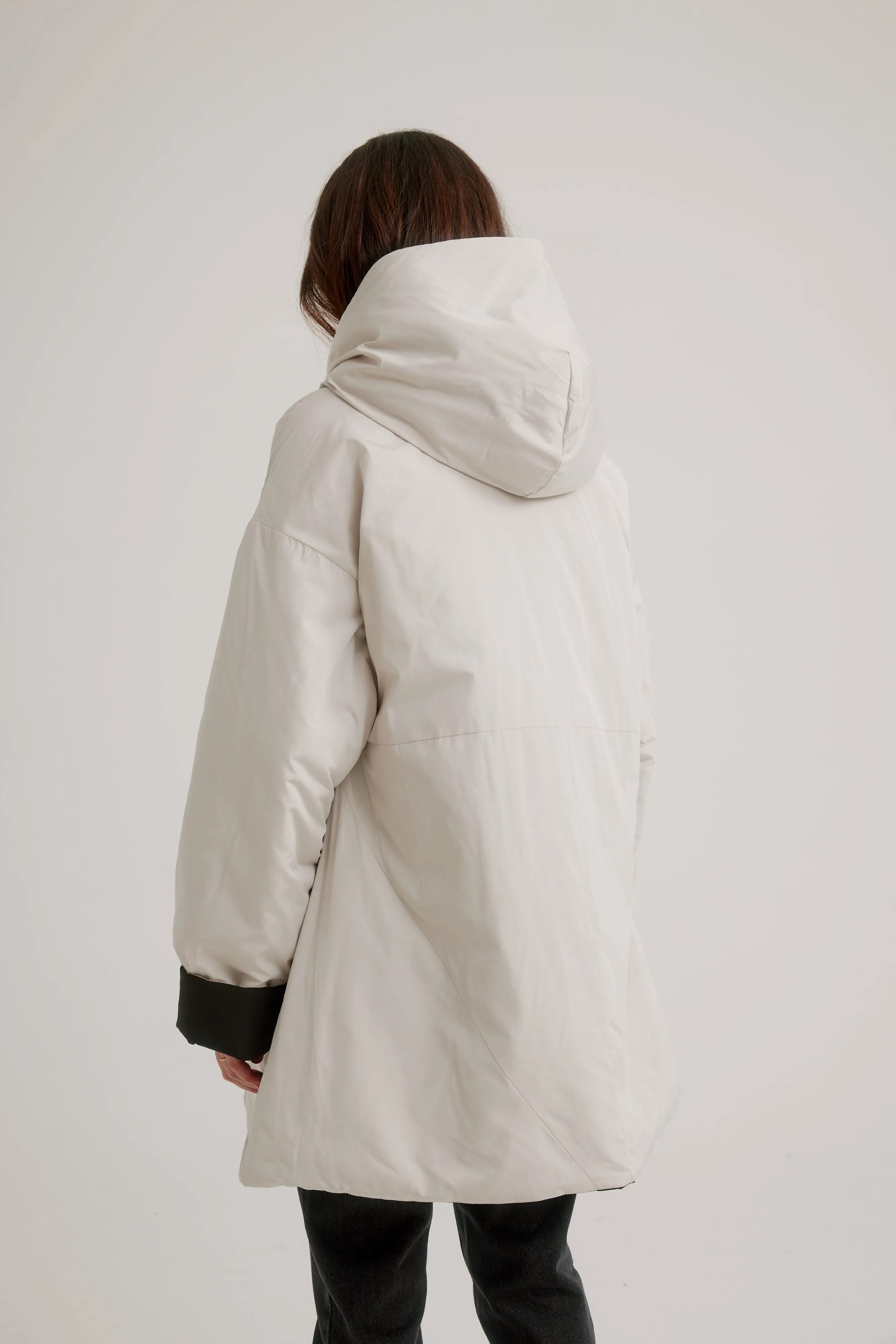 Button Front Reversible Swing Coat W/ Shawl Hood