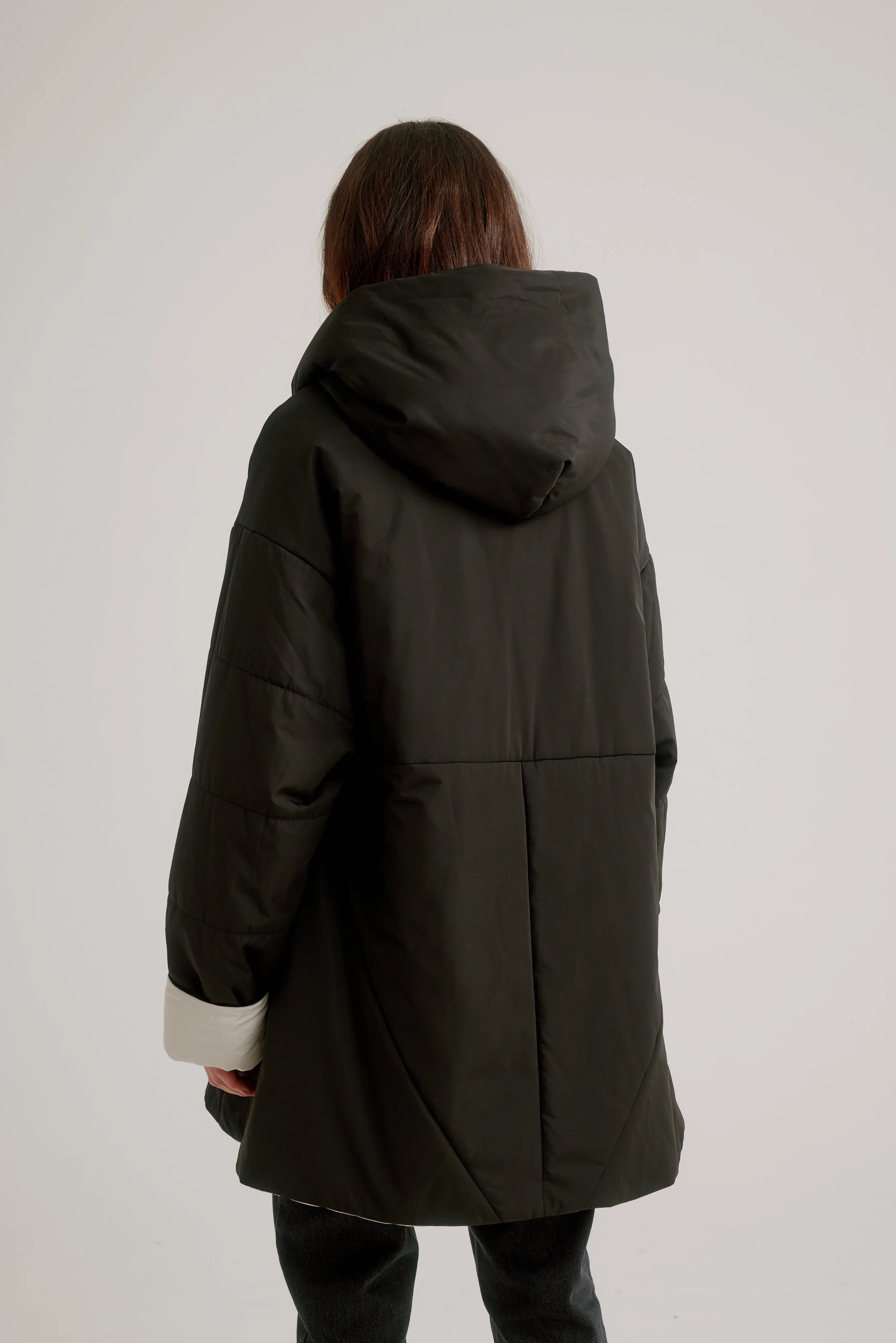 Button Front Reversible Swing Coat W/ Shawl Hood