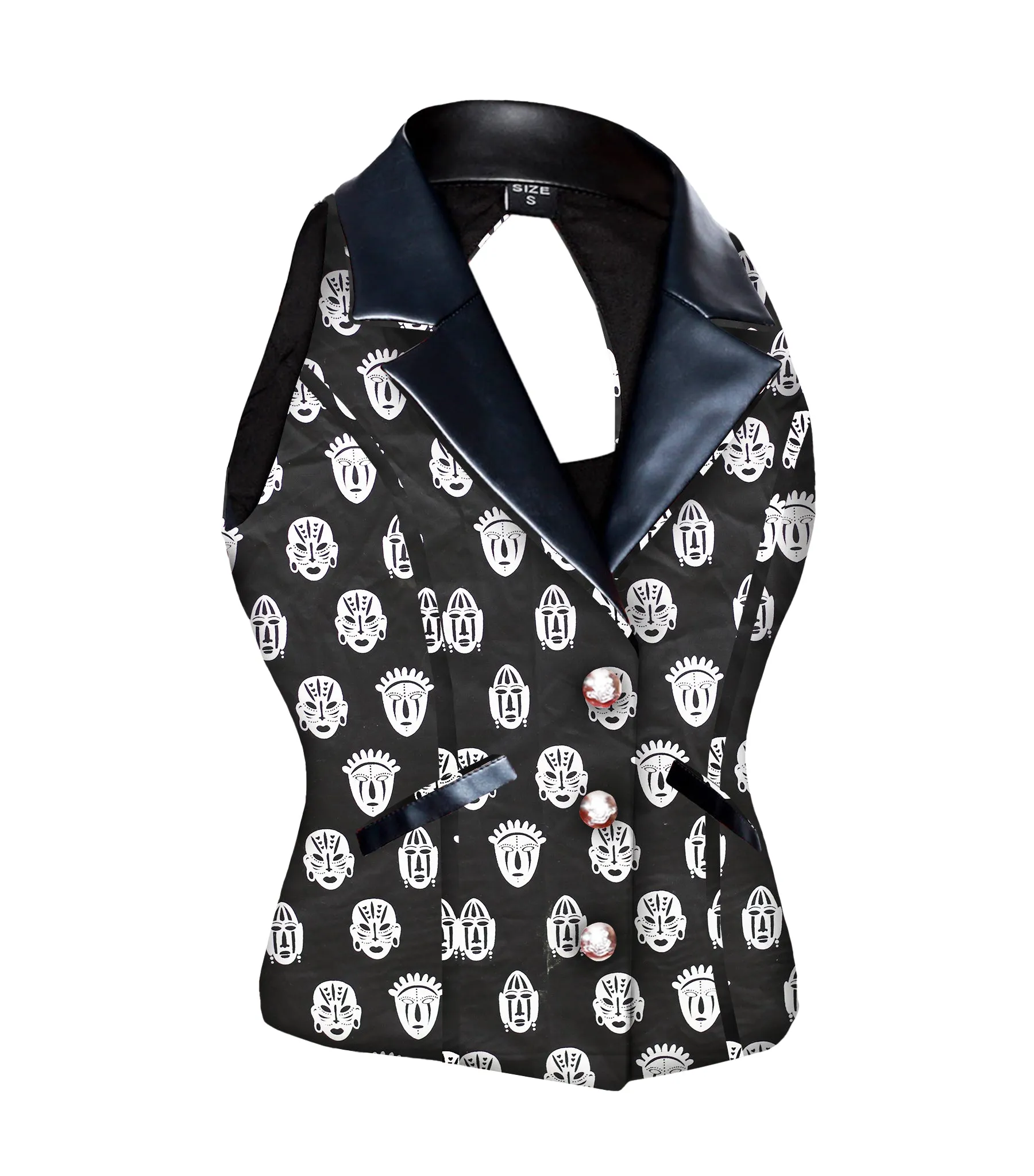 Camille Tribal Printed Fabric Notch Collar Waistcoat