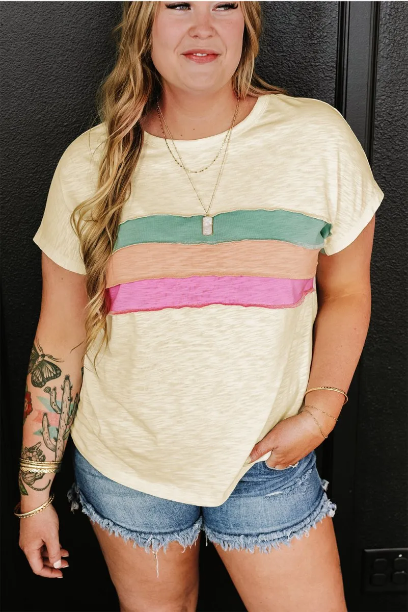 Cream Multicolor Stripes Plus Size Top
