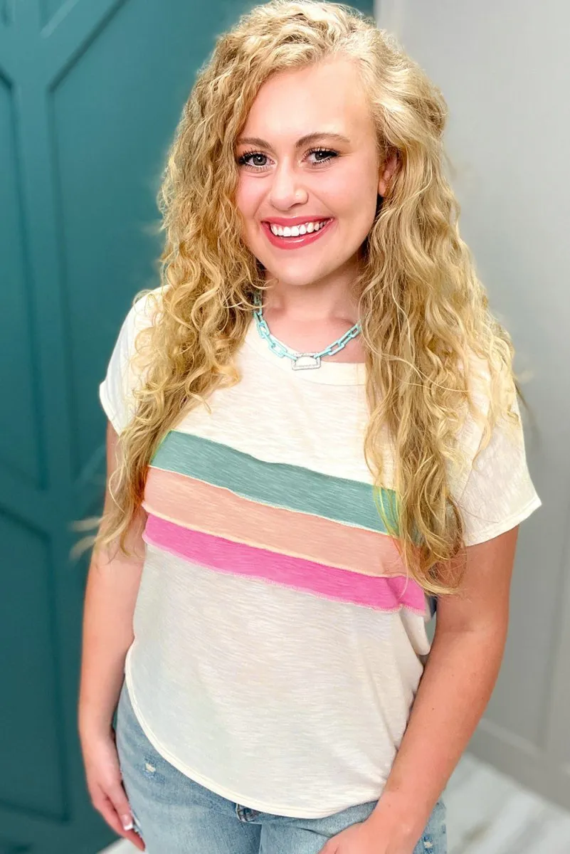 Cream Multicolor Stripes Plus Size Top