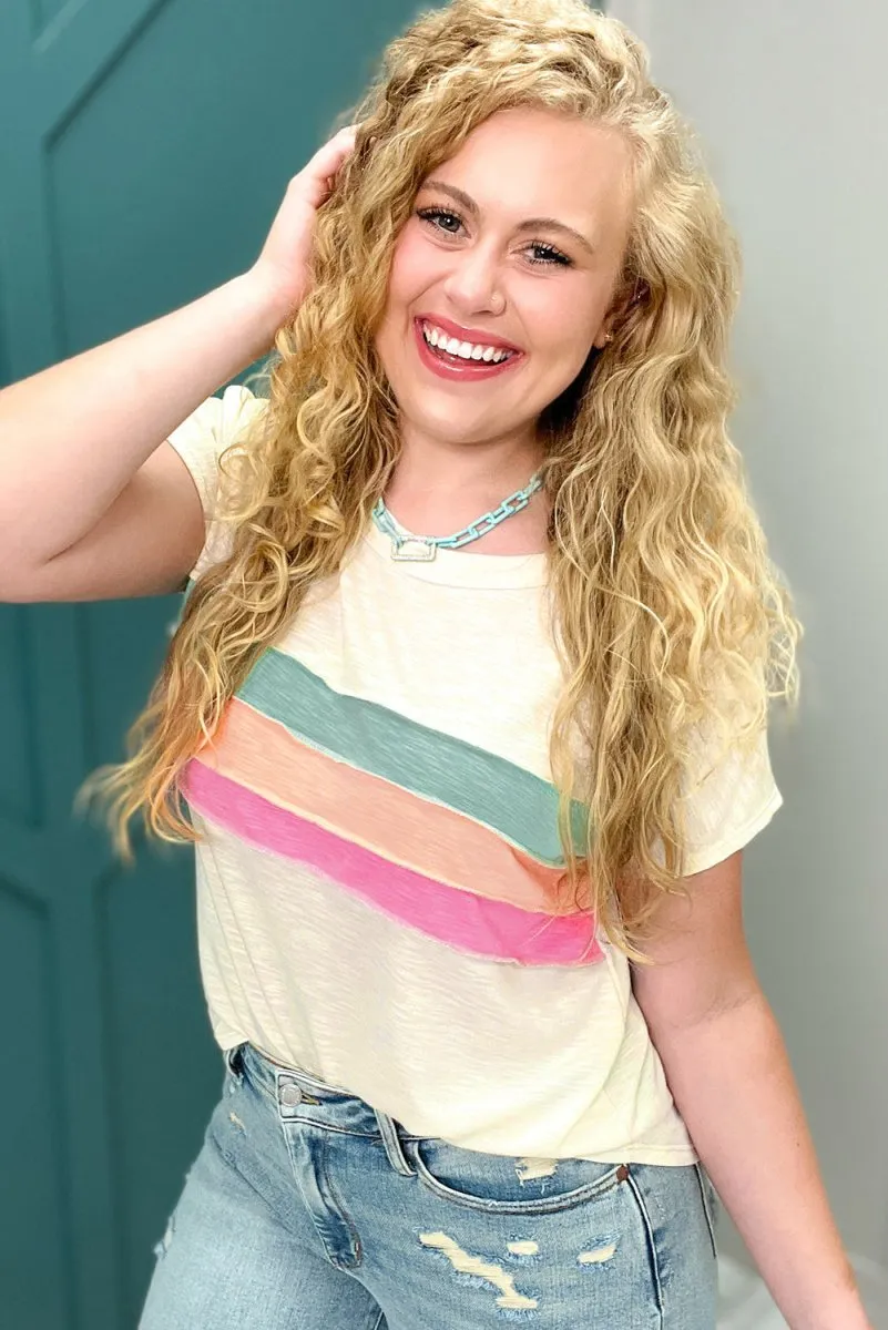 Cream Multicolor Stripes Plus Size Top