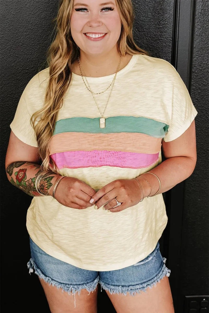 Cream Multicolor Stripes Plus Size Top