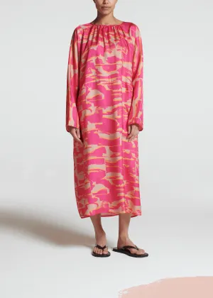 Crete Dress Brush Stroke Pink Silk Twill