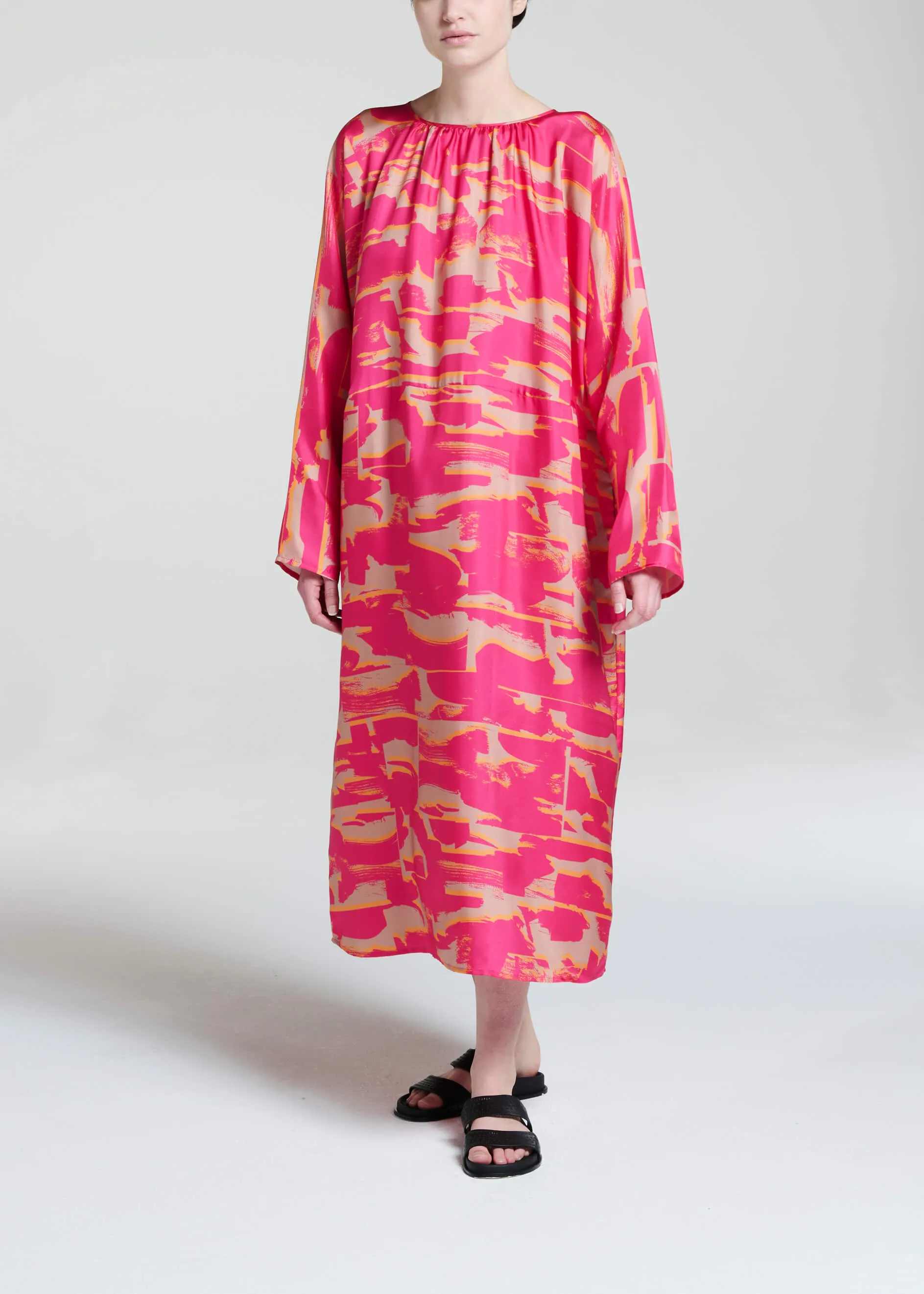Crete Dress Brush Stroke Pink Silk Twill