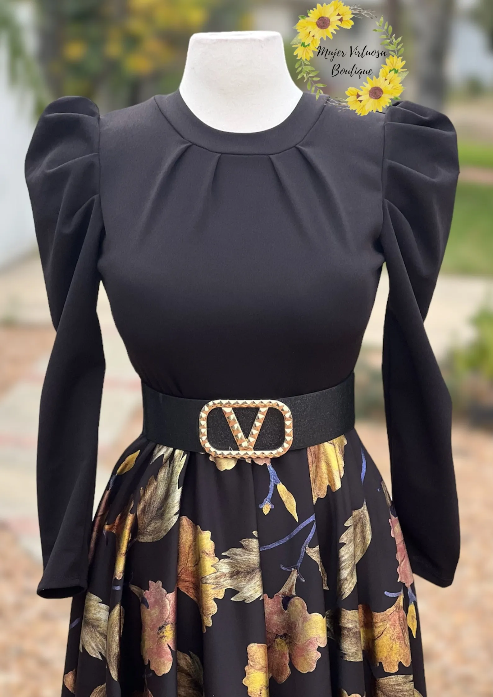 Eloisa Black & Gold Floral Dress