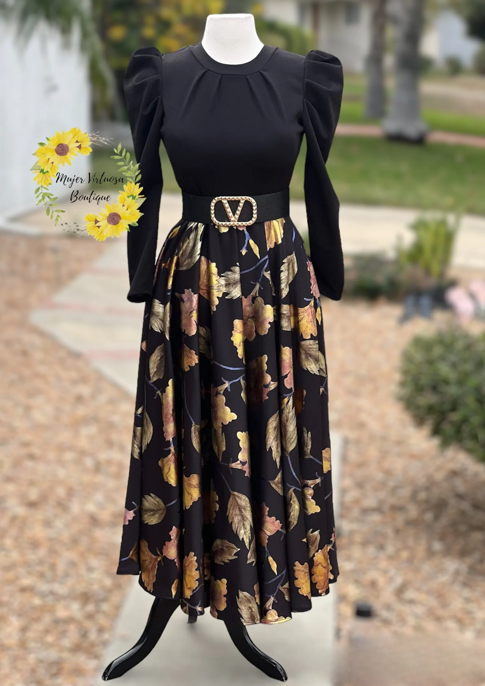 Eloisa Black & Gold Floral Dress