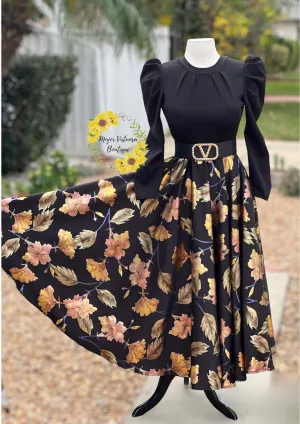 Eloisa Black & Gold Floral Dress