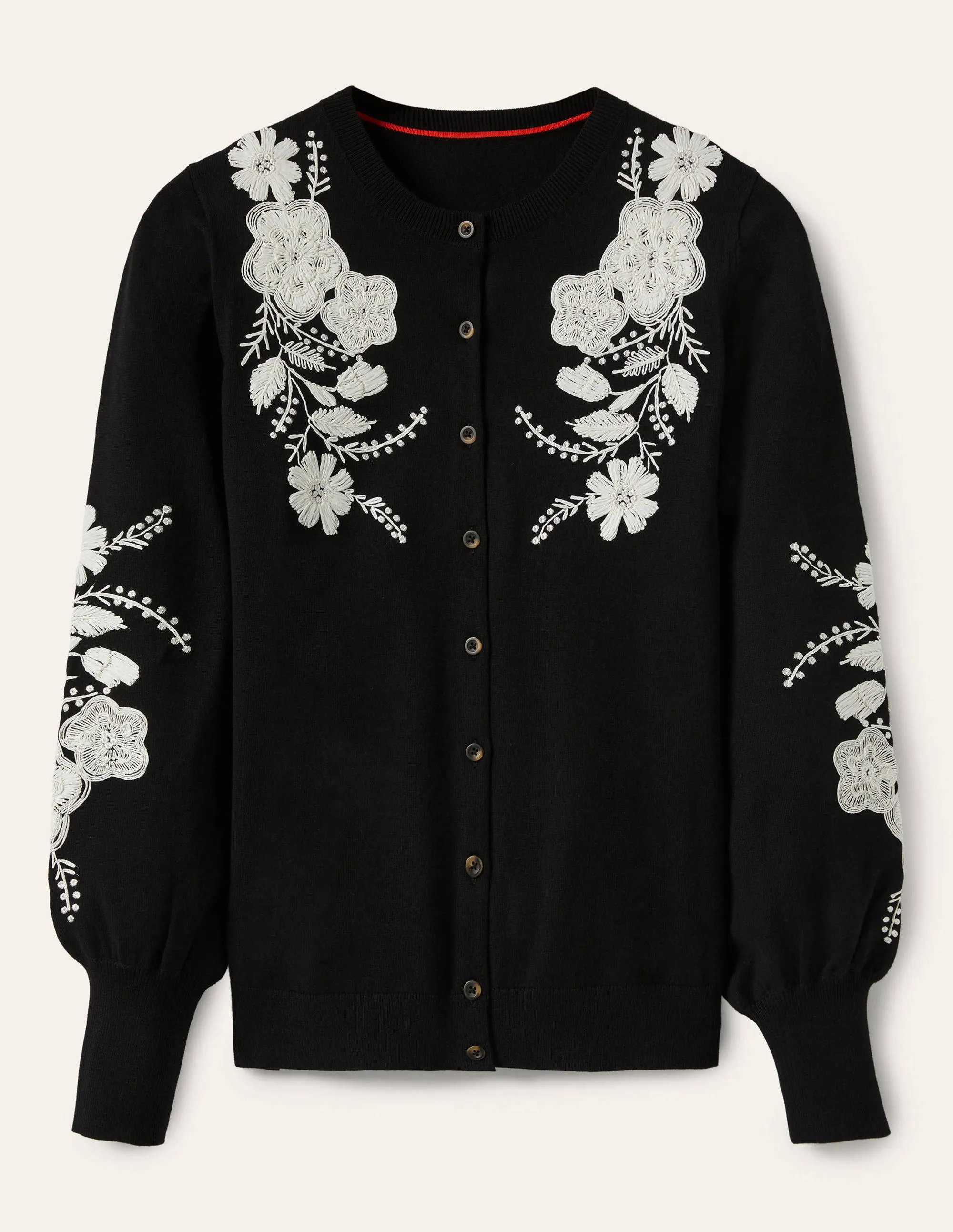 Embroidered Blouson Cardigan-Black