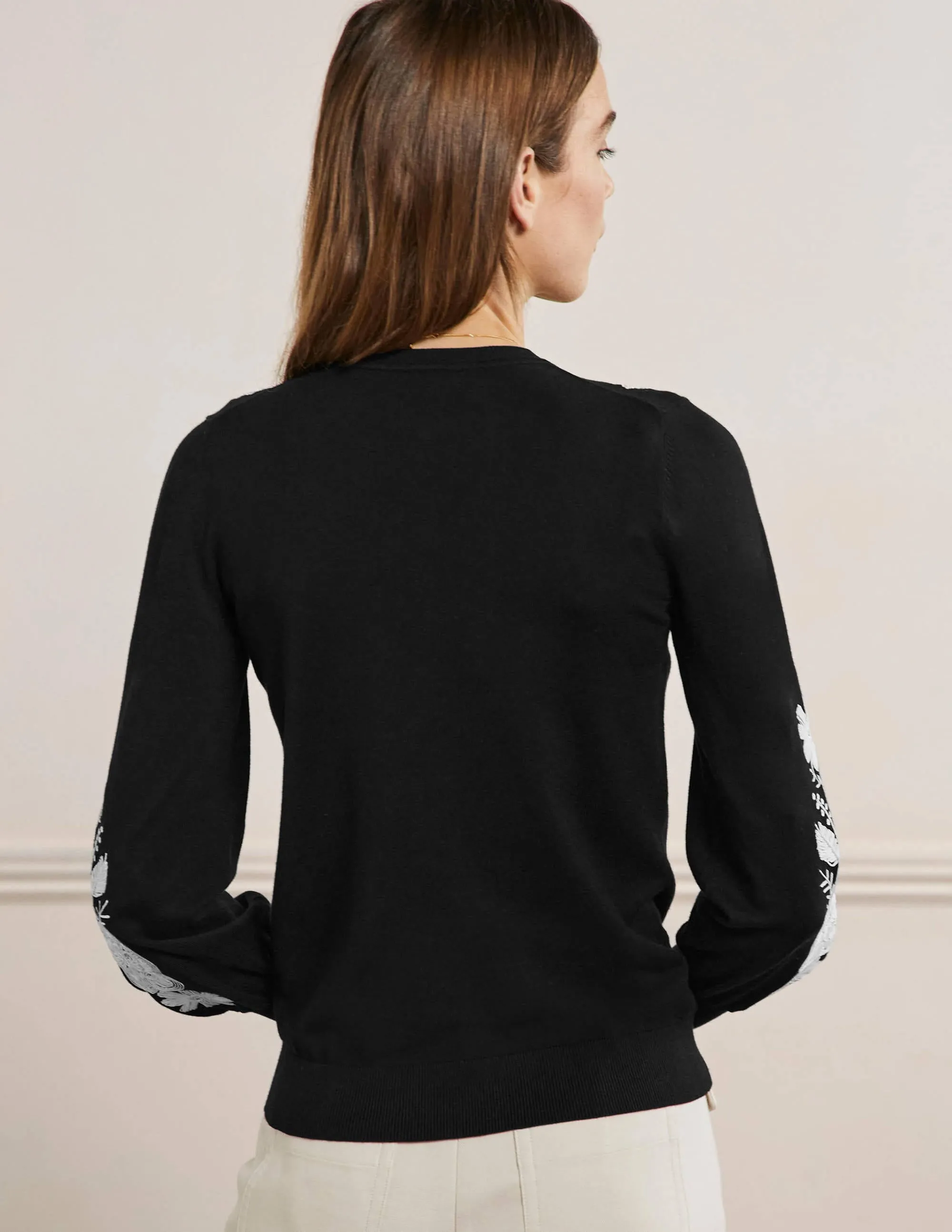 Embroidered Blouson Cardigan-Black
