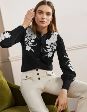 Embroidered Blouson Cardigan-Black
