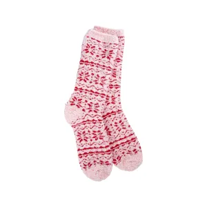 Fair Isle Pink Holiday Winter Cozy Crew Socks - Womens