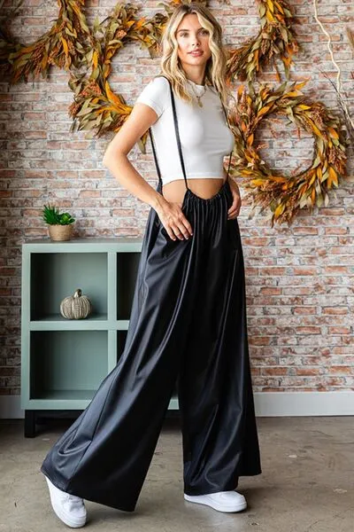 First Love Drawstring Back Spaghetti Strap Wide Leg Jumpsuit