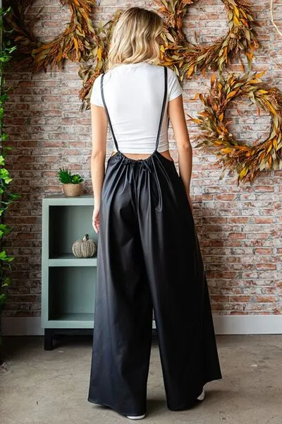 First Love Drawstring Back Spaghetti Strap Wide Leg Jumpsuit