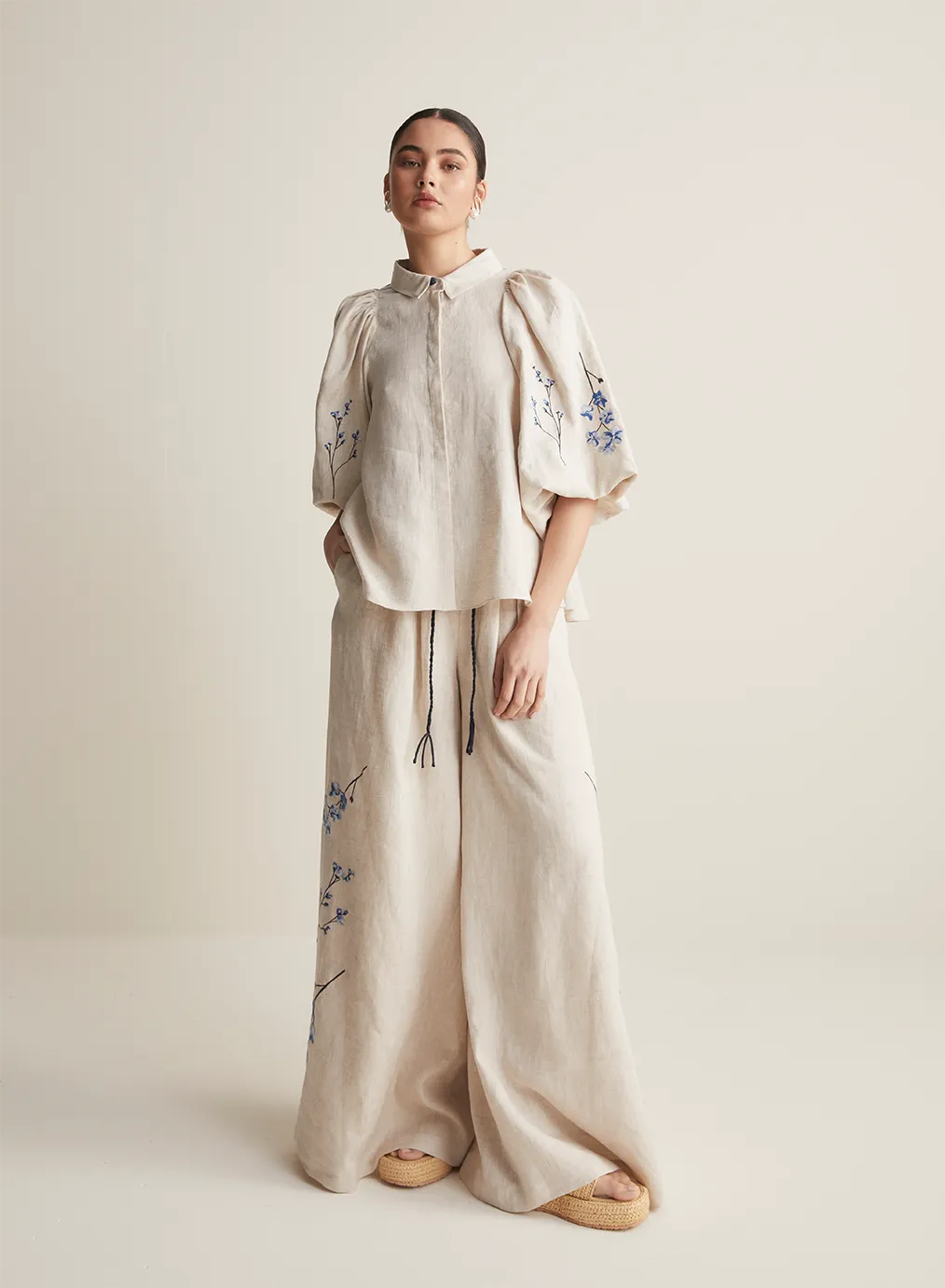 Gigi Linen Smock Shirt | Flax Navy