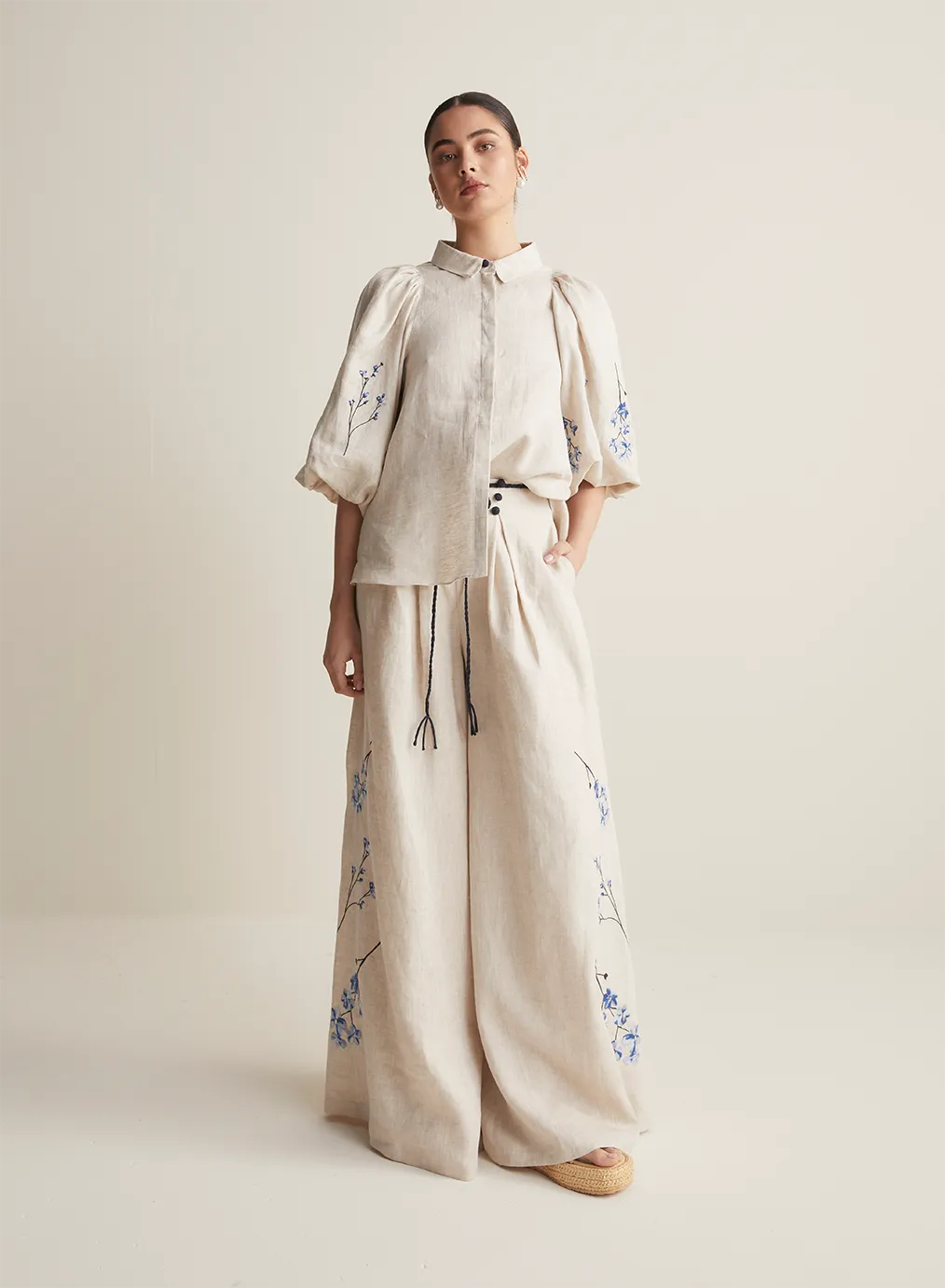 Gigi Linen Smock Shirt | Flax Navy