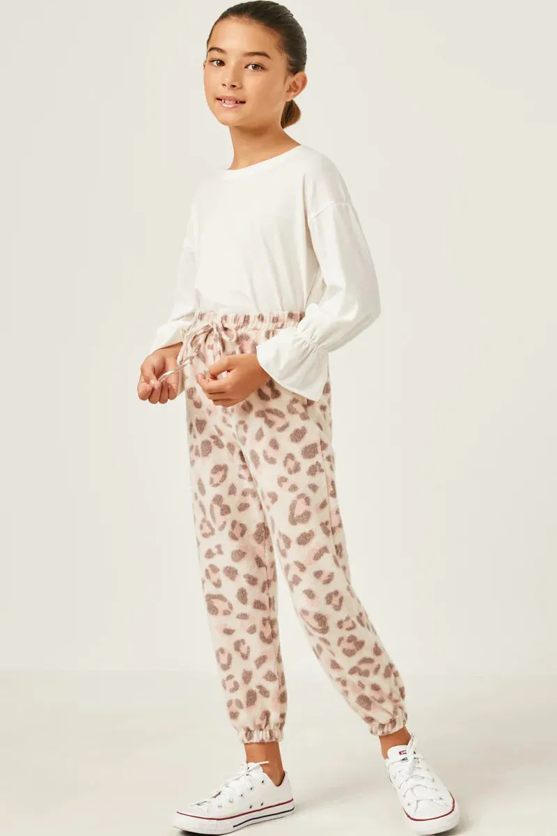 Girls Brushed Knit Leopard Joggers