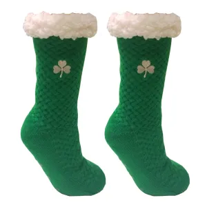 Green Embroidered Shamrock Slipper Socks