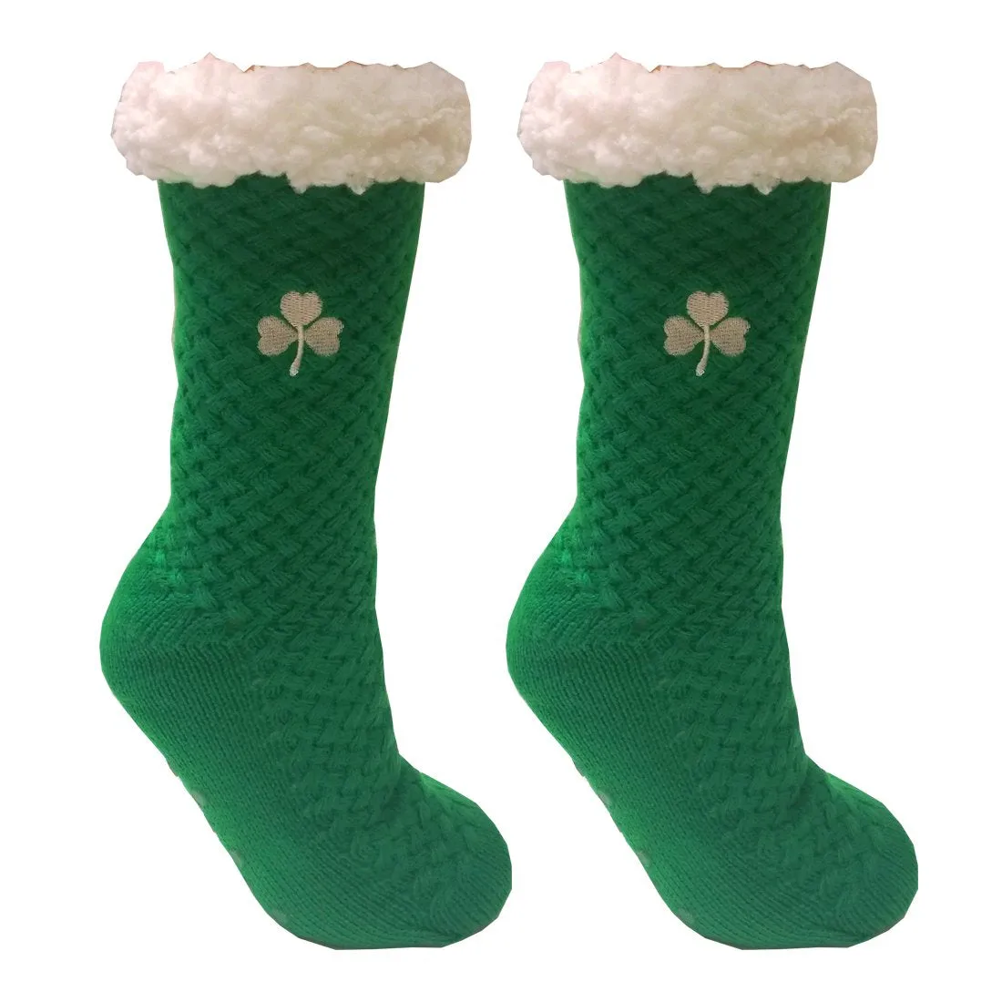 Green Embroidered Shamrock Slipper Socks