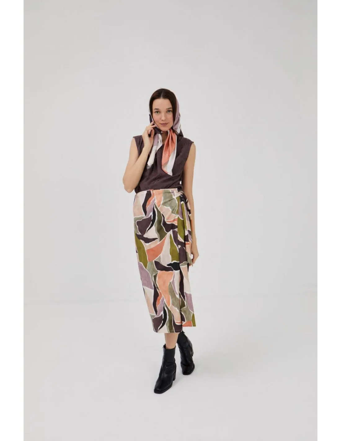 Ibias Wrap Skirt Abstract Leaves