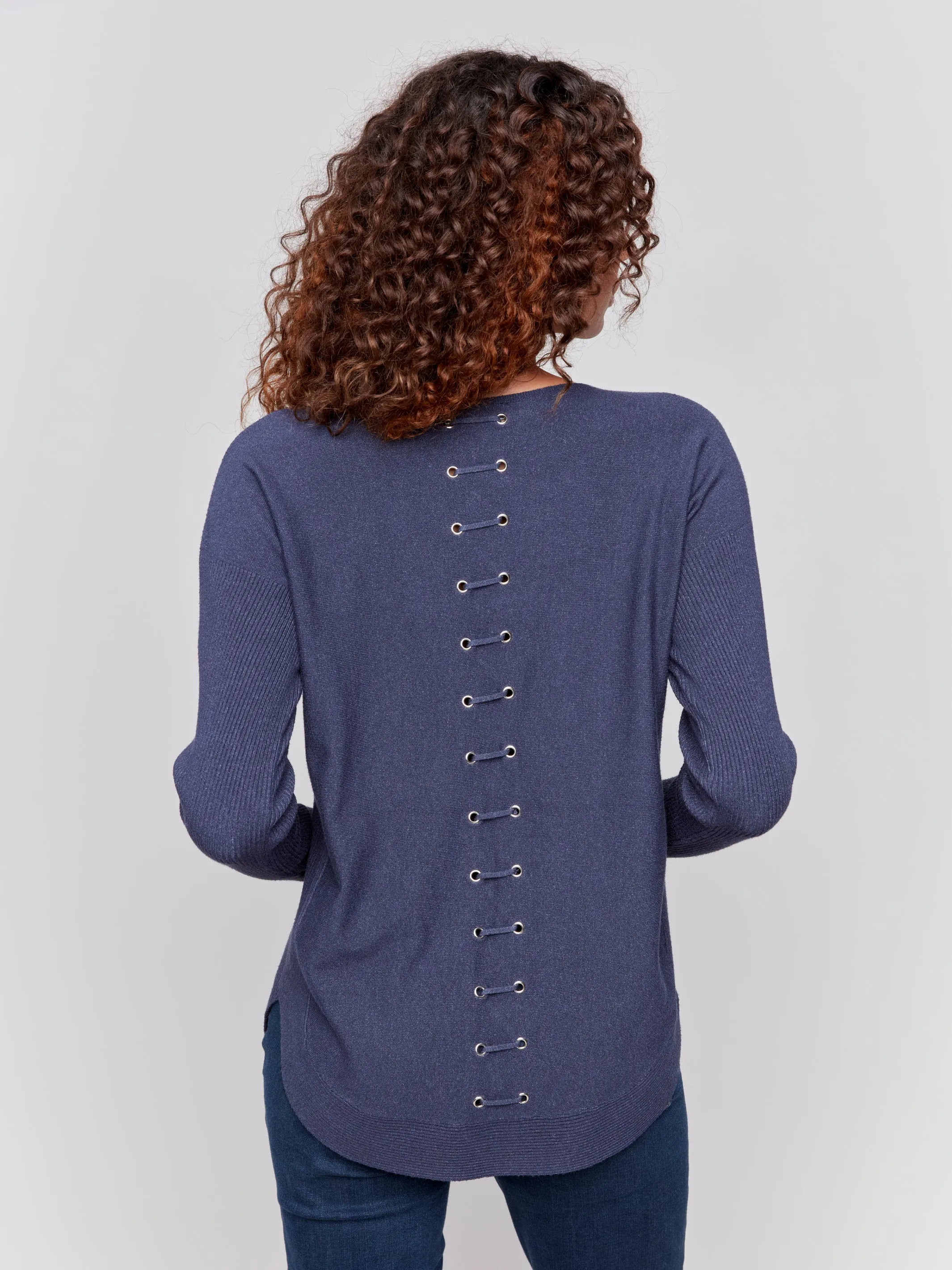 Knit Sweater with Back Lace-Up Detail