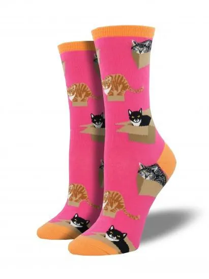 Ladies Cat In A Box Graphic Socks