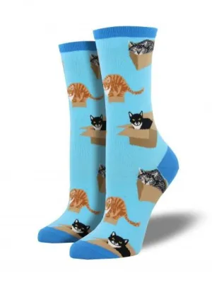 Ladies Cat In A Box Graphic Socks