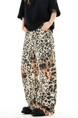 Leopard Print Straight Leg Jeans Vintage High Street Slacks