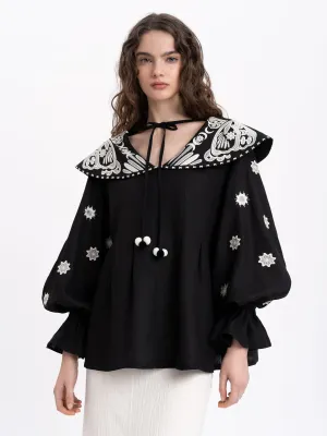 Linen embroidered blouse with a wide collar "Lehit"