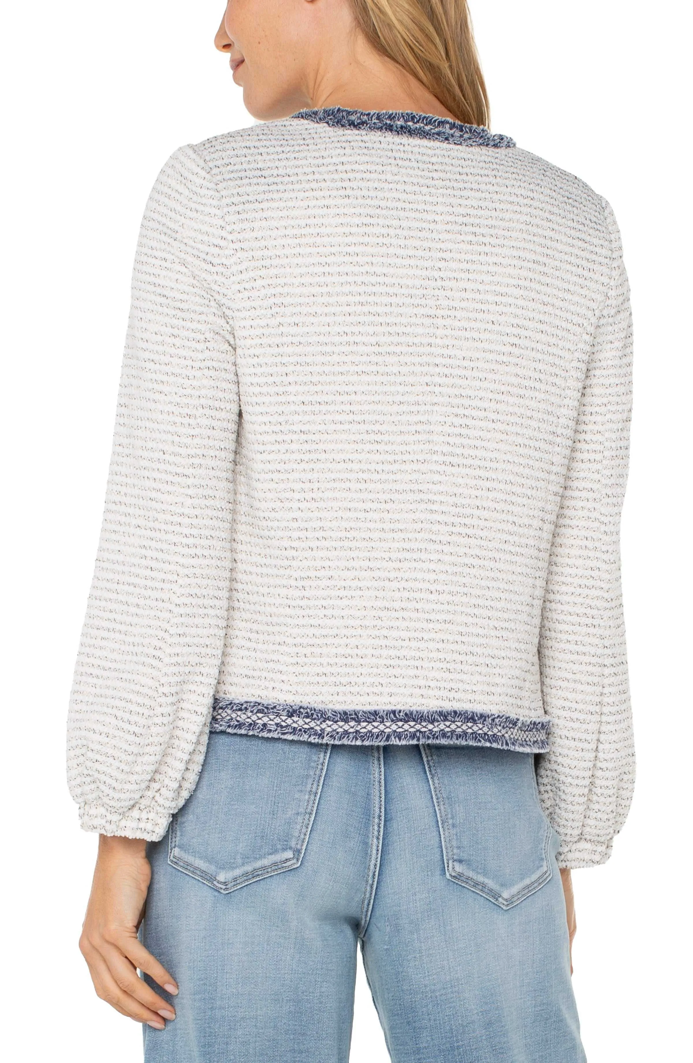 LP1B46 Collarless Jacket W/Frayed Details