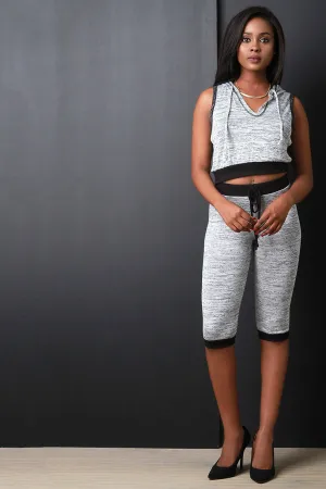 Marled Knit Contrast Ribbed Knit Capri Joggers