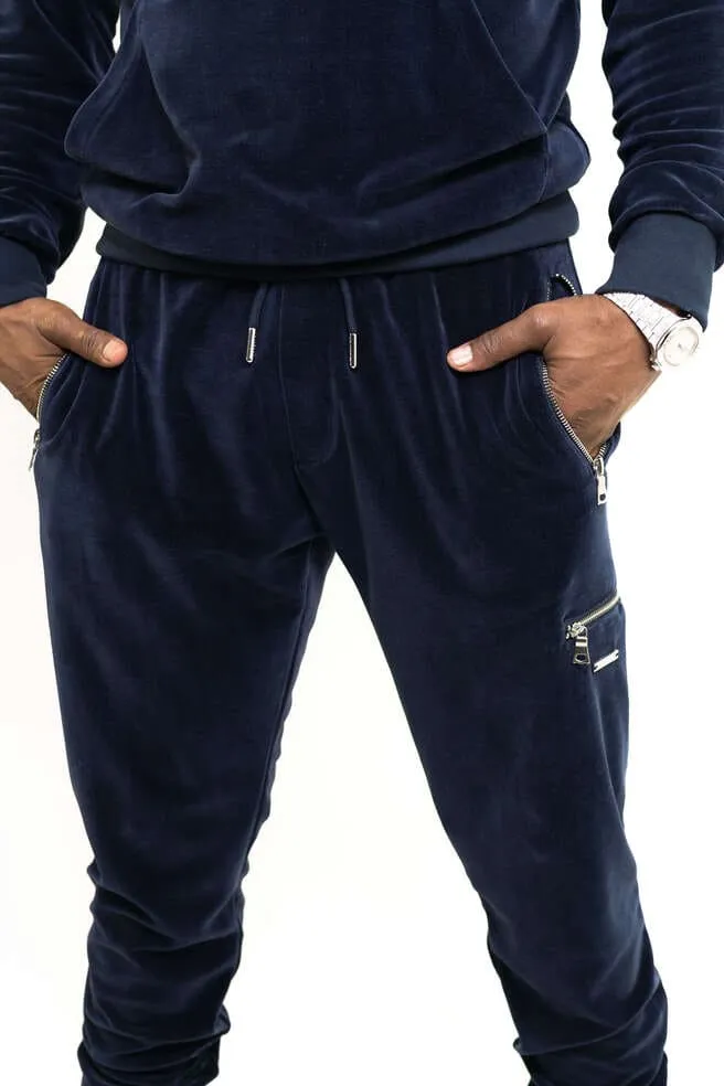 Men's Navy Velour Tracksuit Set