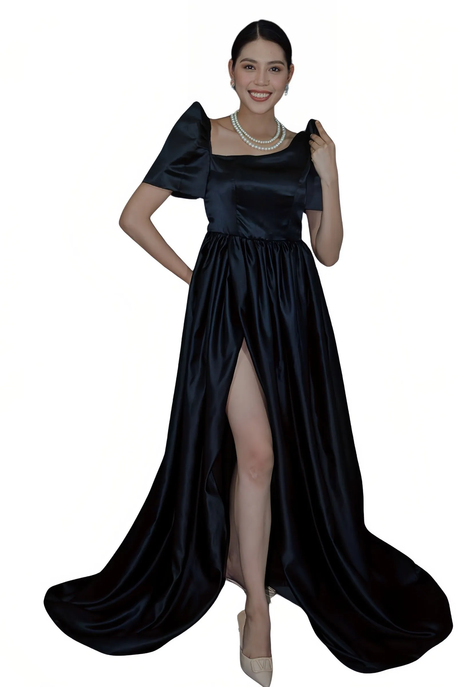 Midnight Elegance Black Modern Filipiniana Gown - Yen - JB606
