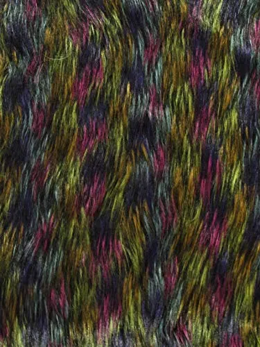 Multi #4 Fireworks Shaggy Long Pile Faux Fur Fabric / Sold By The Yard